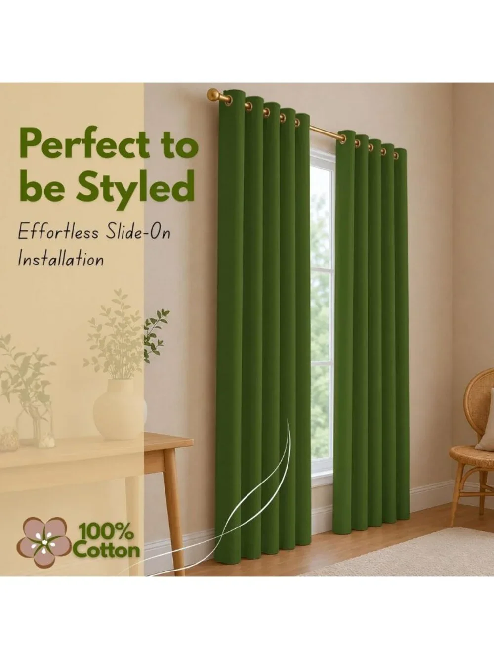 Mint Green 100% Cotton Curtain Panels 54